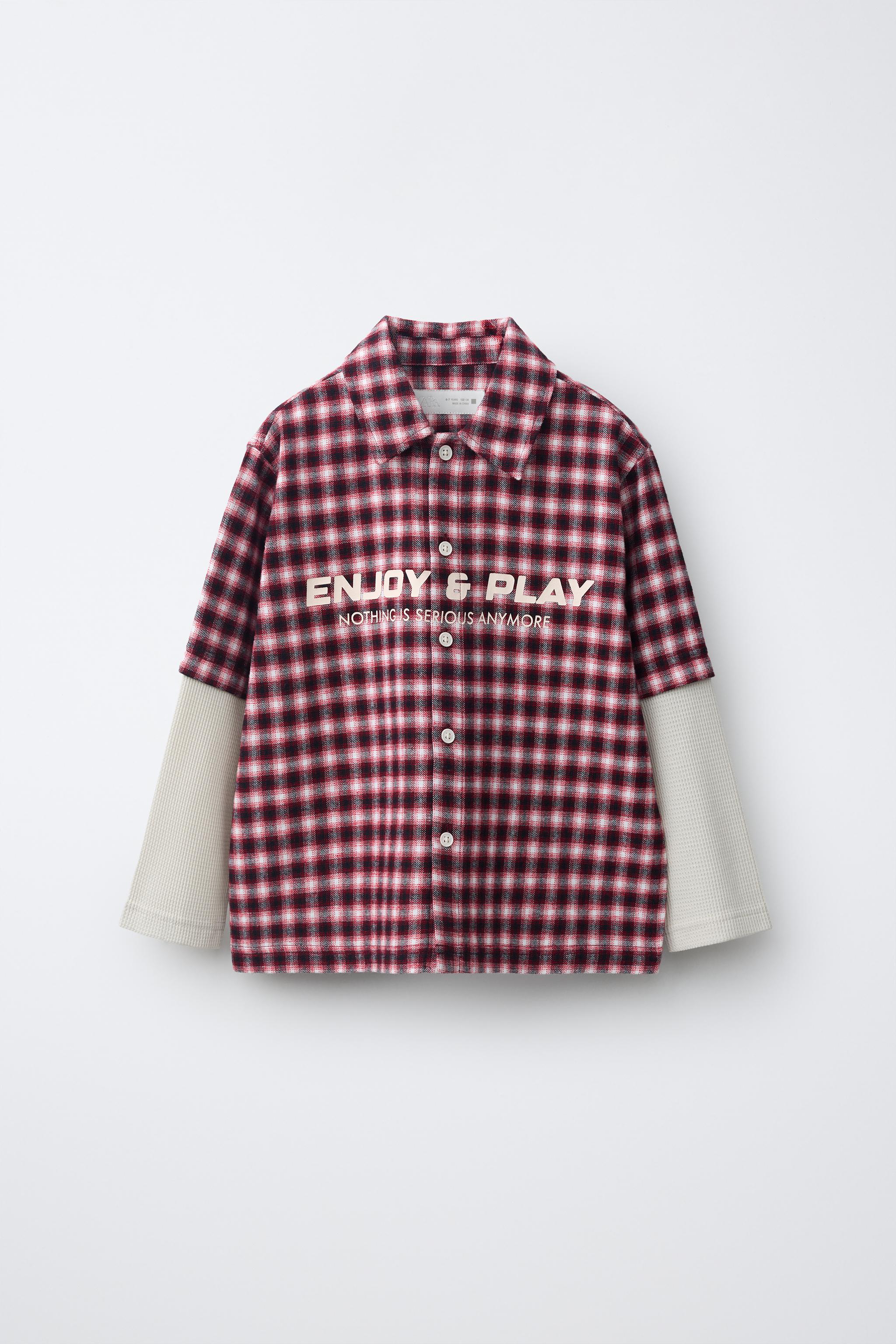 DOUBLE-SLEEVE PLAID PRINT SHIRT